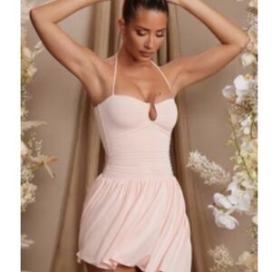 Elegant Pink Halter Dress